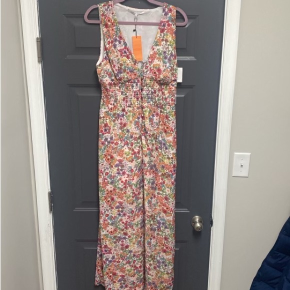 Collective Concepts multi colored Floral Sleeveless Smock waist jumpsuit NWT L - Picture 2 of 9